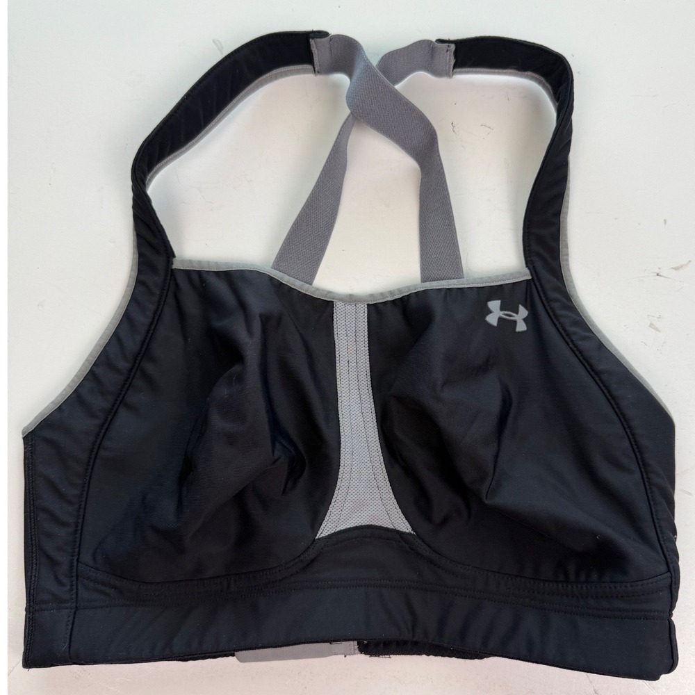 Under Armour Womens High Impact Sports Bra Black Grey Crossback LG 36-38